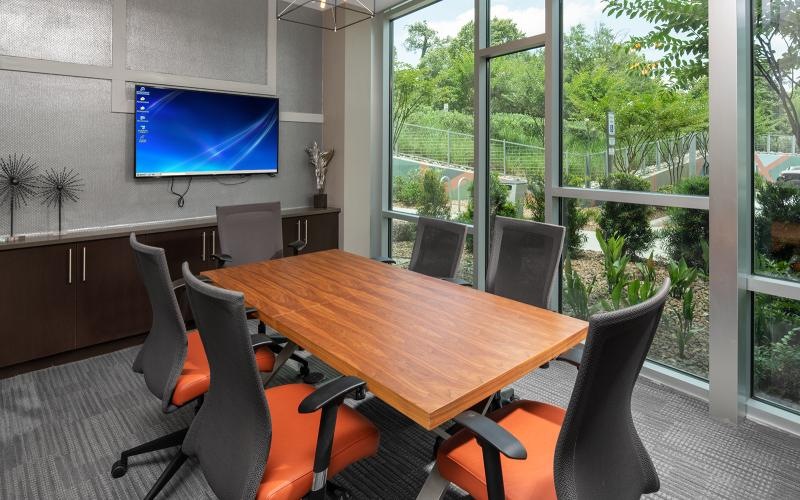 a conference room with a large table